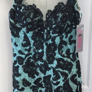 JOVANI Dress! Black/Turquoise with Crystals